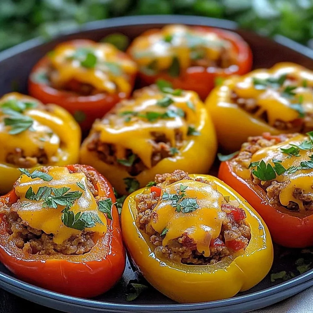Taco stuffed mini peppers filled with seasoned meat and cheese