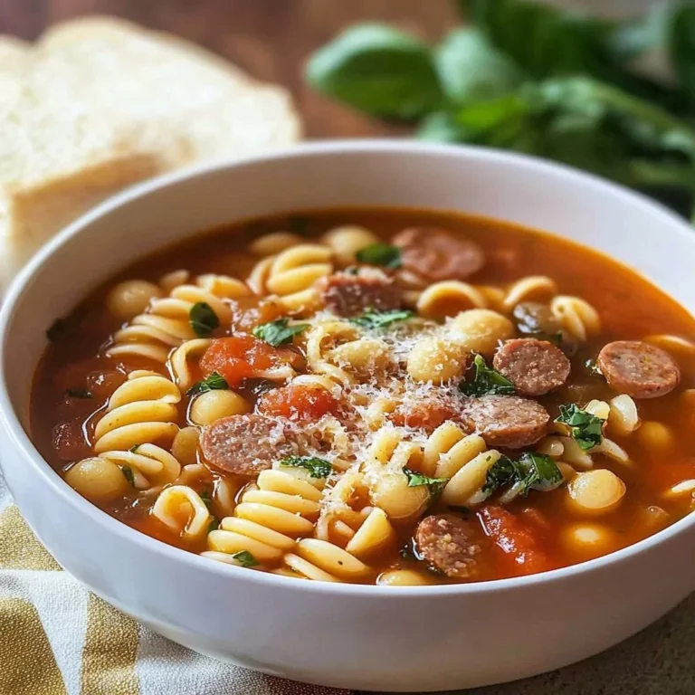 Delicious bowl of 30-minute Italian sausage soup, perfect for cozy dinners.