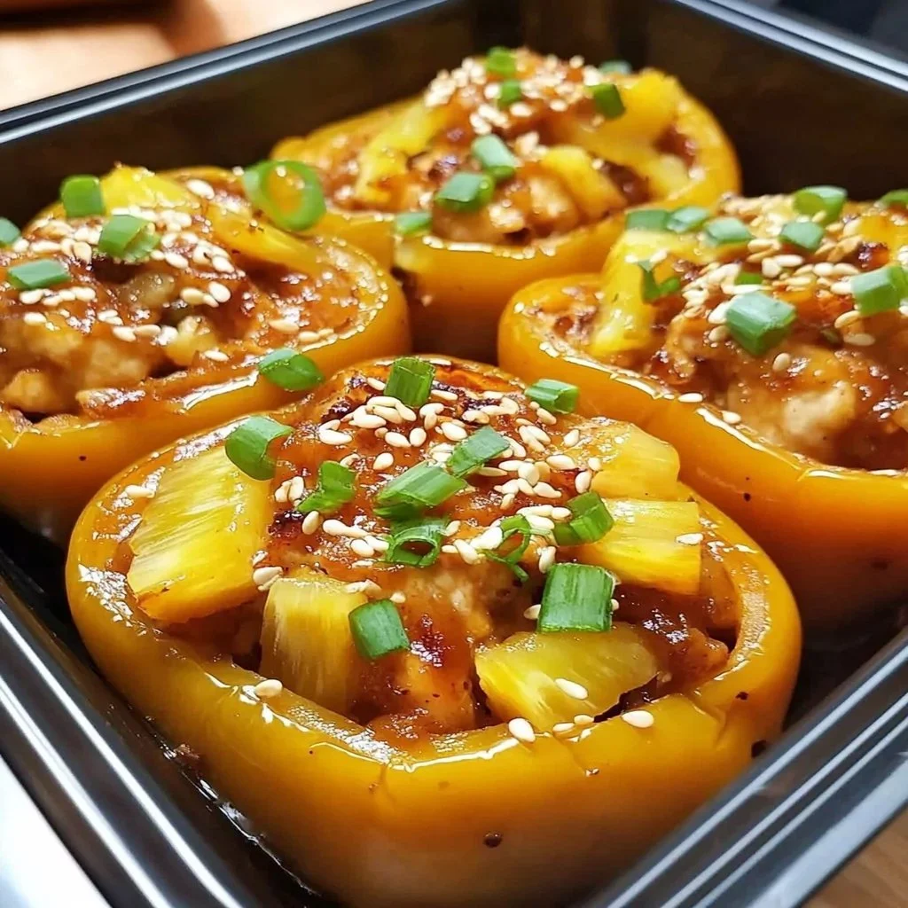Delicious Teriyaki Pineapple Chicken Stuffed Peppers served on a plate