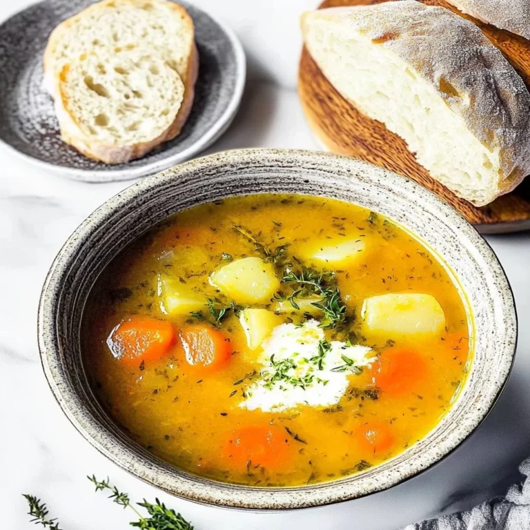 Creamy vegan soup in a bowl, garnished with fresh herbs