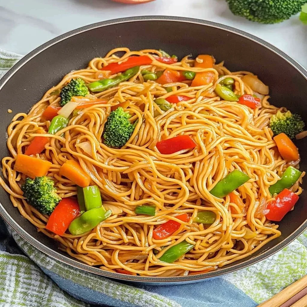 Delicious Veggie Lo Mein with colorful vegetables and noodles