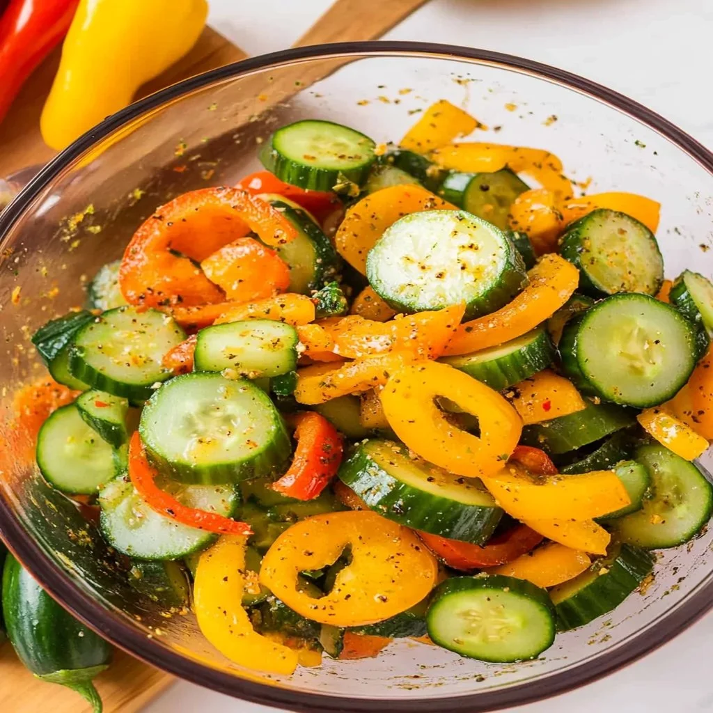 Viral mini sweet pepper and cucumber salad served in a bowl