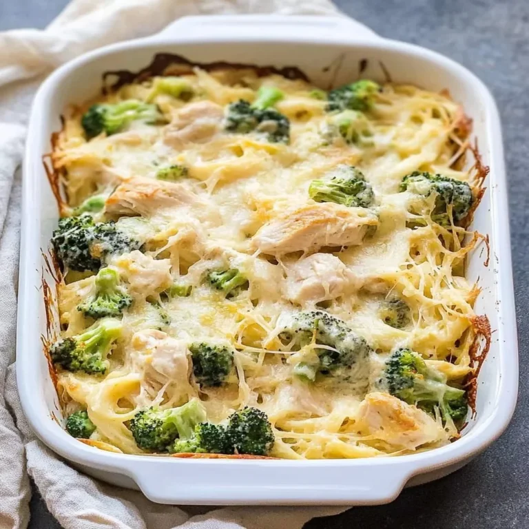 Wholesome Chicken Broccoli Alfredo Bake served in a dish