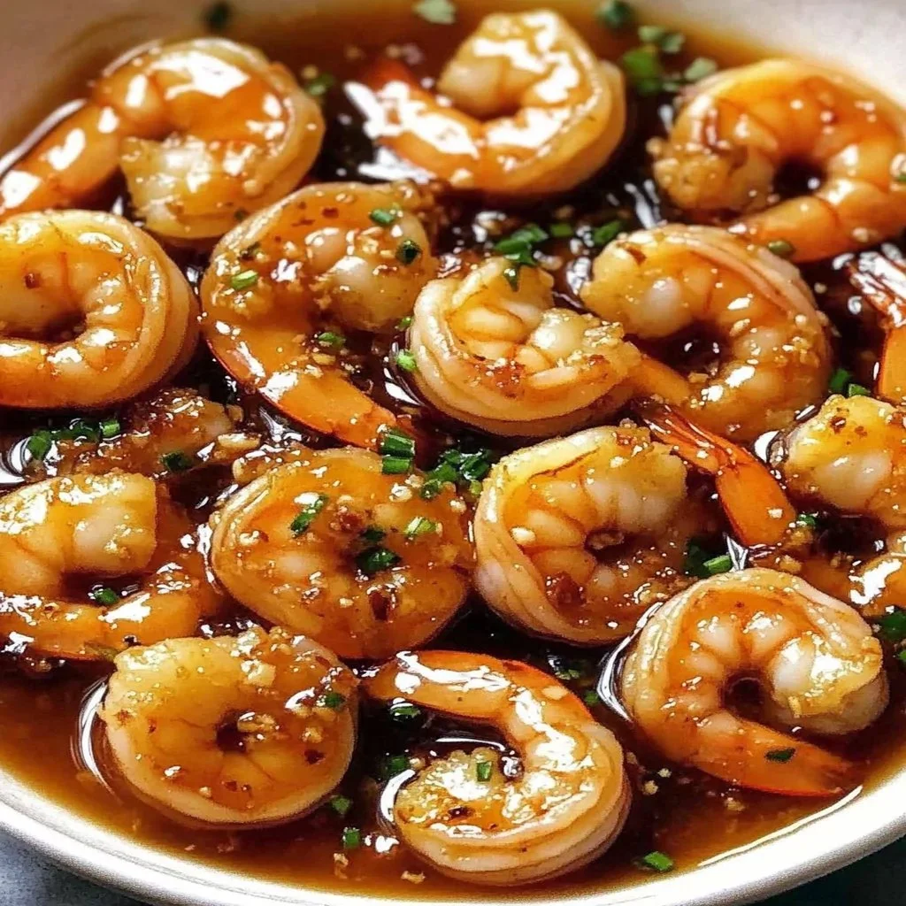 Plate of quick and easy honey garlic shrimp ready to eat.