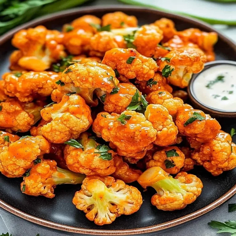 Crispy Air Fryer Buffalo Cauliflower served with dipping sauce