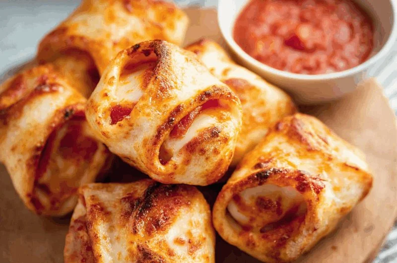 Delicious air fryer pizza roll-ups ready to serve in a bowl