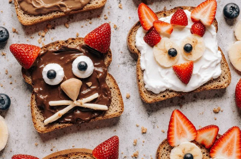 Creative animal face toast treats for a fun breakfast or snack experience.