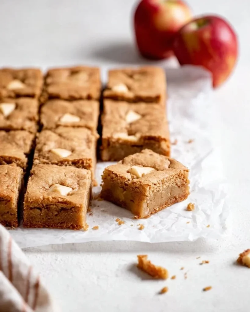 Delicious homemade apple blondies topped with cinnamon and nuts