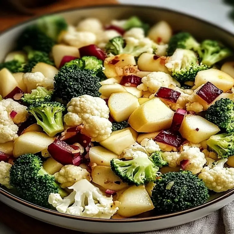 Apple Broccoli Cauliflower Salad with colorful veggies and apples on a plate