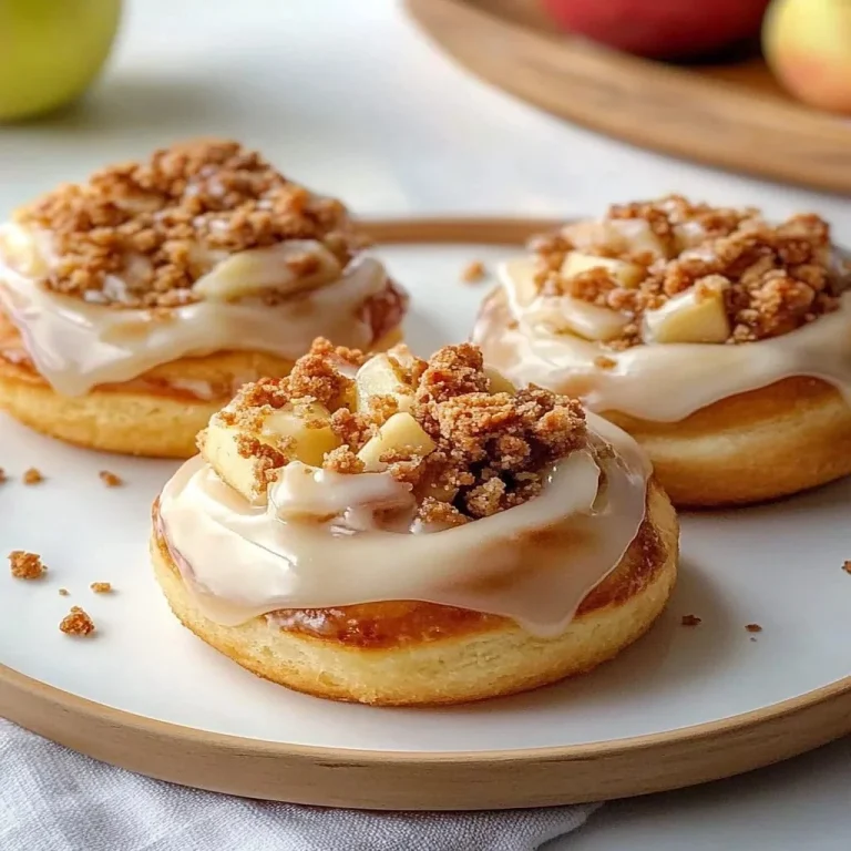 Apple cheesecake buns with crumble topping and sweet glaze on a plate
