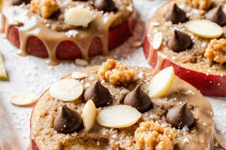 Freshly baked apple cookies with cinnamon on a wooden table.