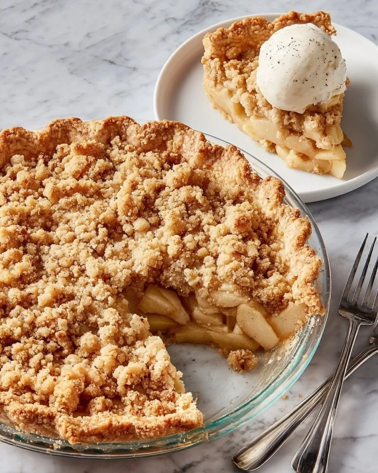 A freshly baked Apple Crumble Pie with a golden crust and crumbly topping.