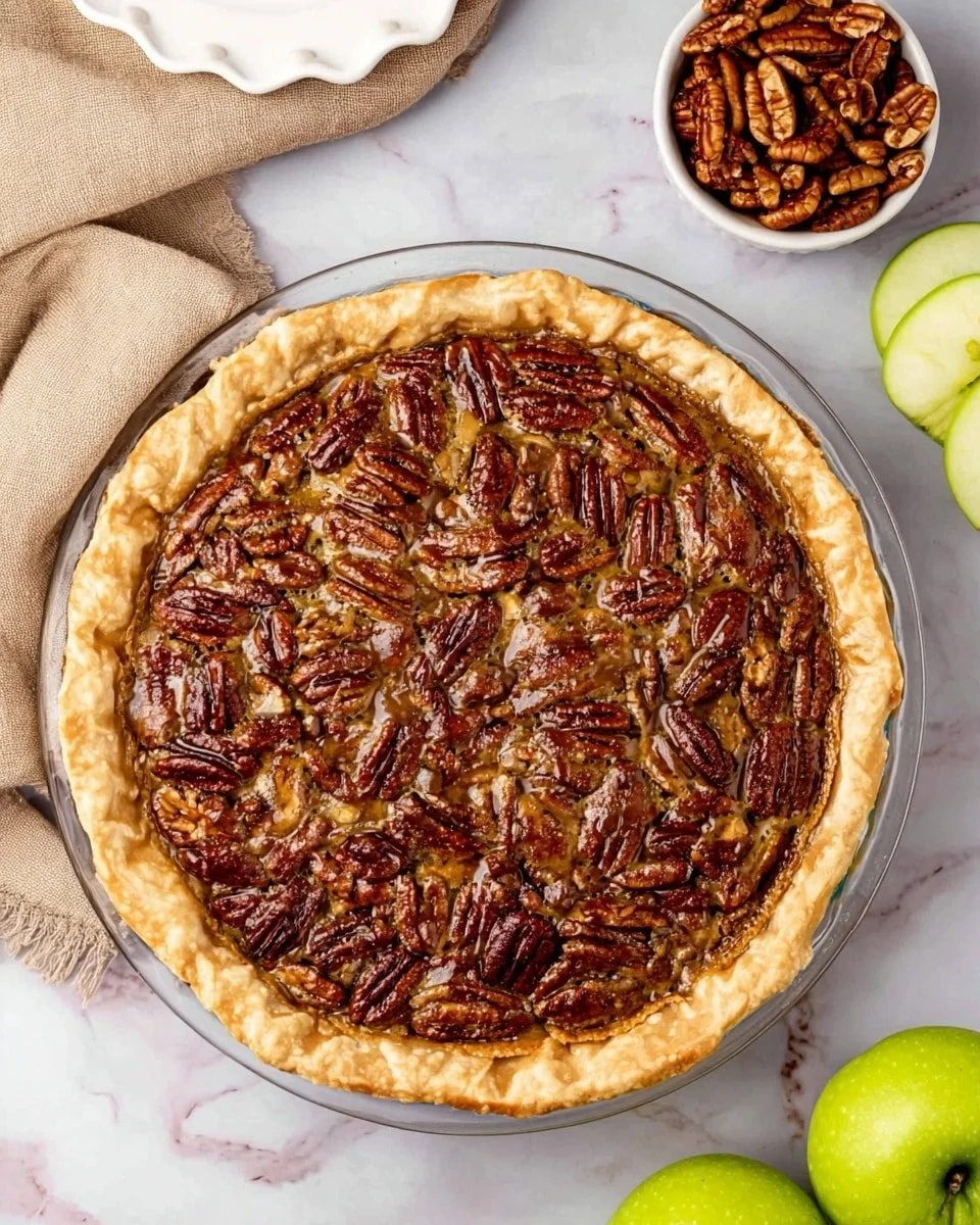 Delicious Apple Pecan Pie with a golden crust and rich filling