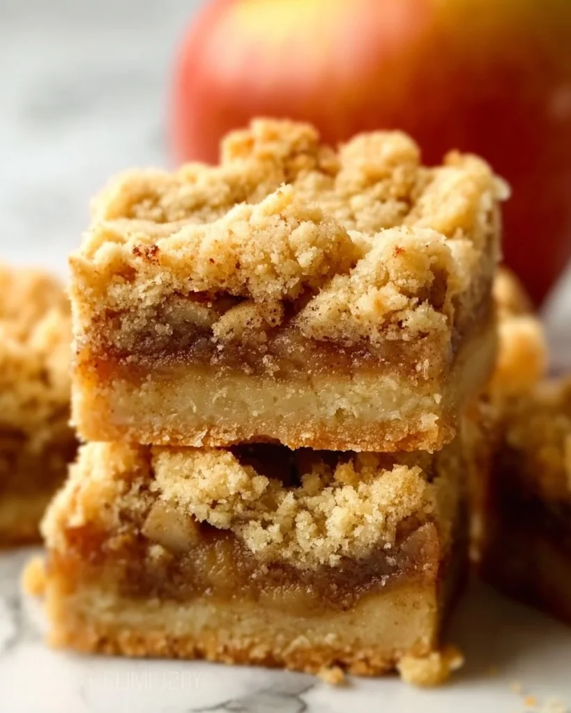 Delicious apple pie bars topped with a golden crust and cinnamon sprinkles