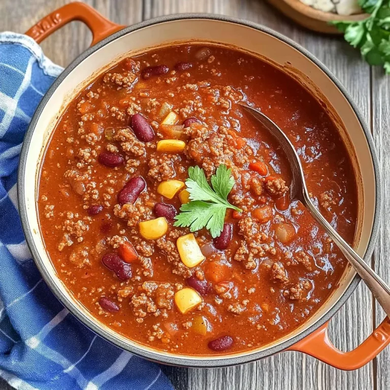 Delicious bowl of best beef chili with toppings and herbs