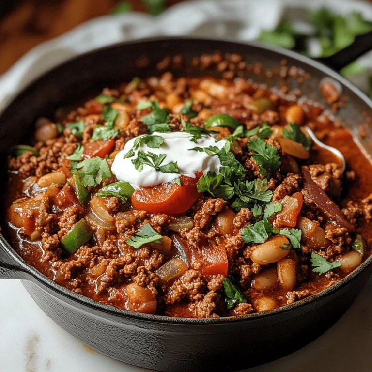 Delicious stovetop ground beef chili in a bowl with toppings.