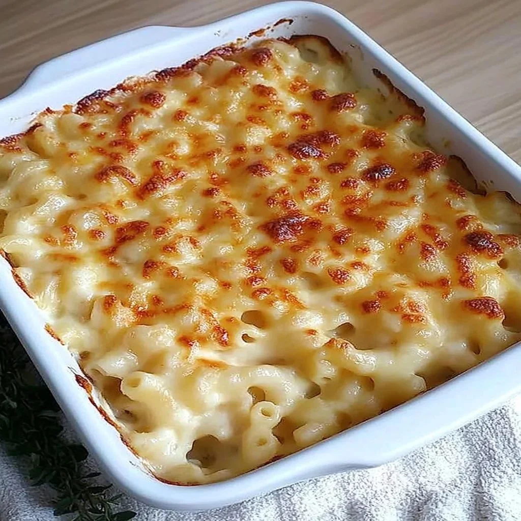 Delicious Mac and Cheese Casserole with golden cheese topping
