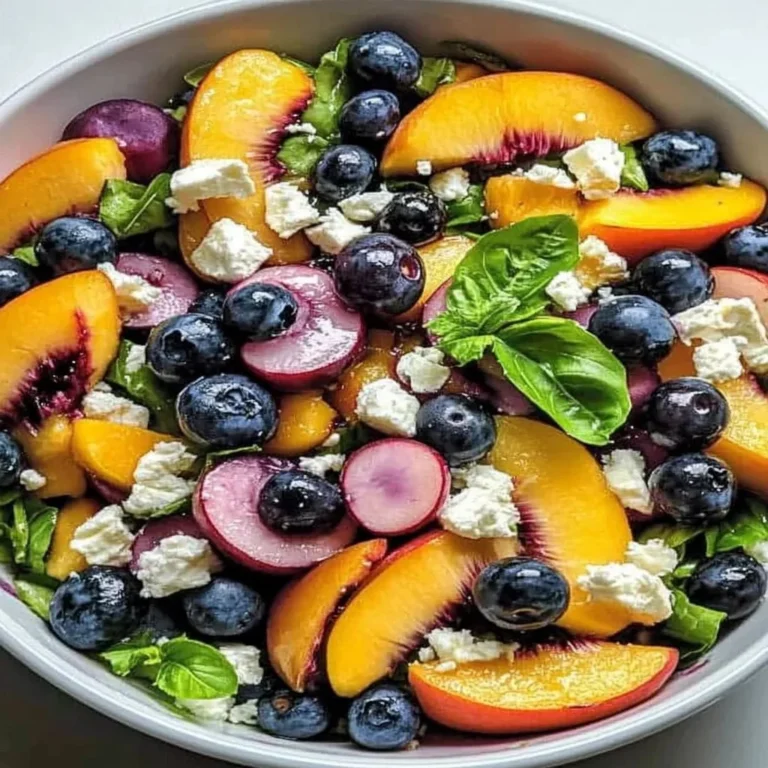 Fresh Blueberry Peach Feta Salad with vibrant fruits and cheese