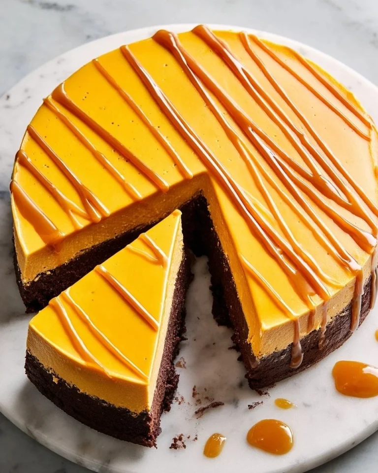 Delicious brownie bottom pumpkin cheesecake slice on a plate