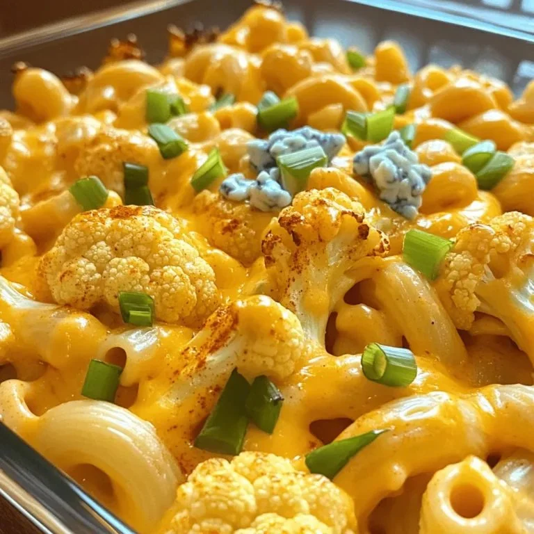 Delicious Buffalo Cauliflower Mac & Cheese dish served in a bowl