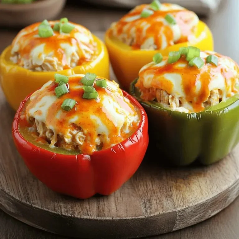 Buffalo Chicken Stuffed Peppers on a serving plate with garnish