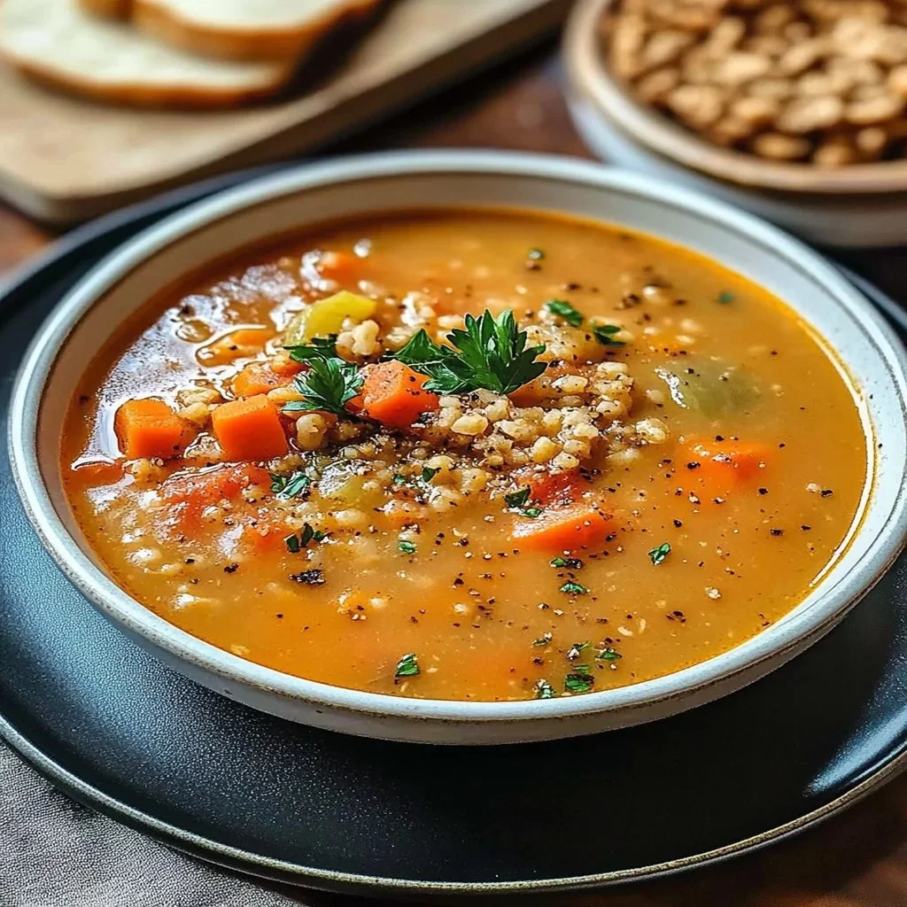 A bowl of nutritious Busy Day Soup featuring vegetables and protein.