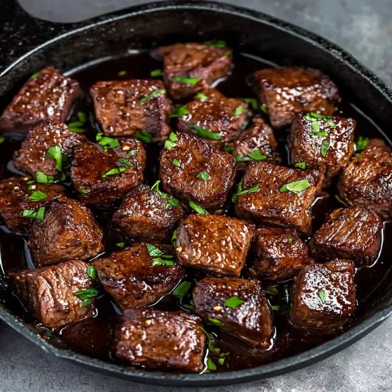 Cajun Butter Bourbon Steak garnished with herbs and spices.