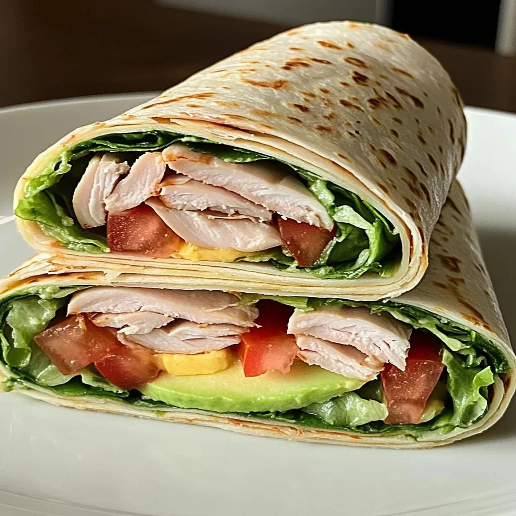 Delicious California Turkey Club Wraps with lettuce, tomato, and turkey slices