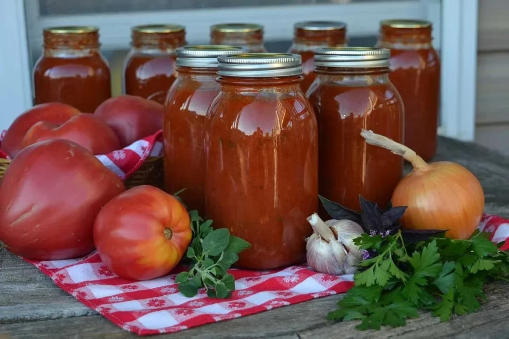 Homemade canned spaghetti sauce made with fresh and frozen tomatoes