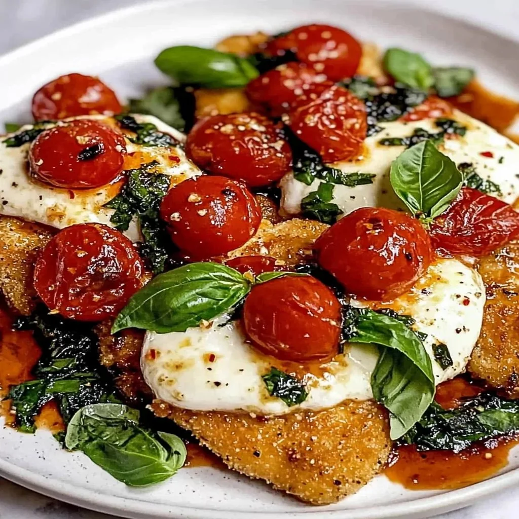 Delicious Caprese Chicken with mozzarella, tomatoes, and basil served on a plate