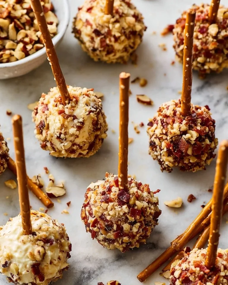 Cheese Ball Bites with bacon, pecans, and pretzels on a platter
