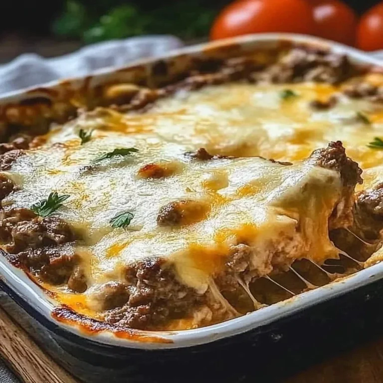Cheesy low carb Philly cheesesteak casserole topped with bell peppers and cheese