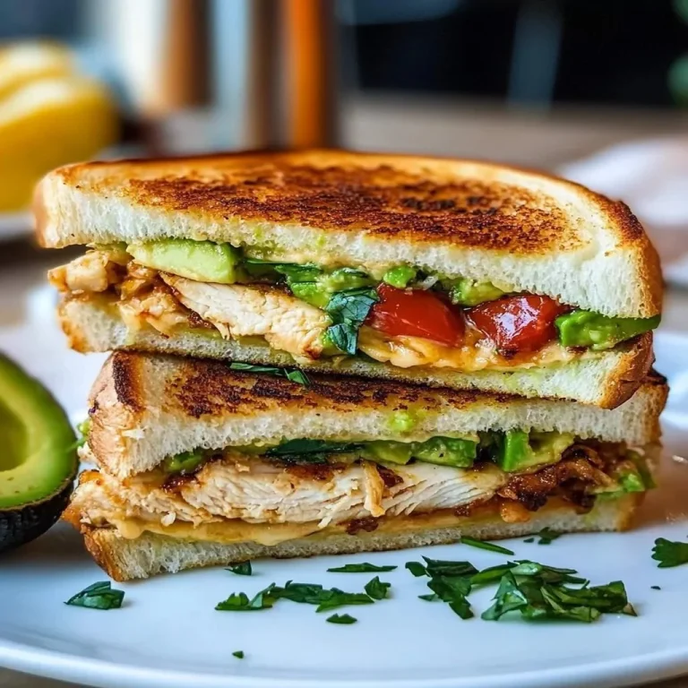Delicious Chicken Avocado Melt Sandwich served with fresh ingredients