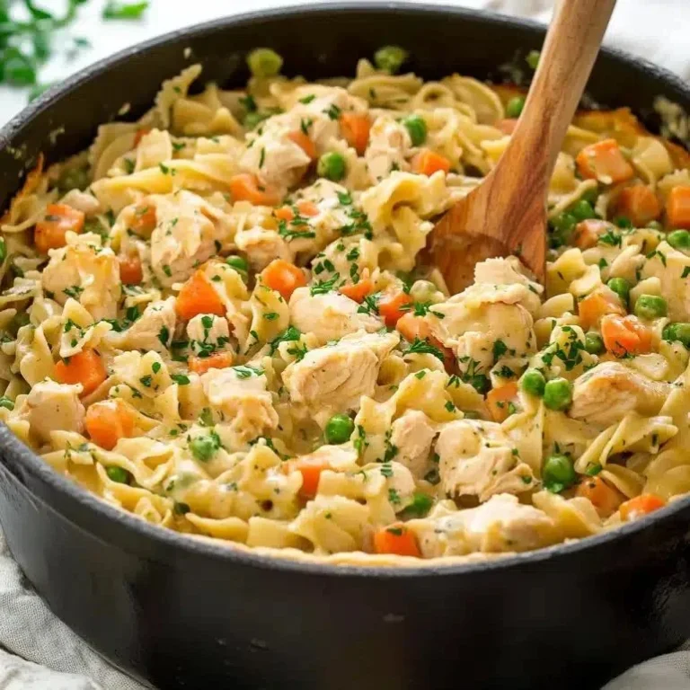 Delicious Chicken Pot Pie Pasta served in a bowl with herbs and spices.