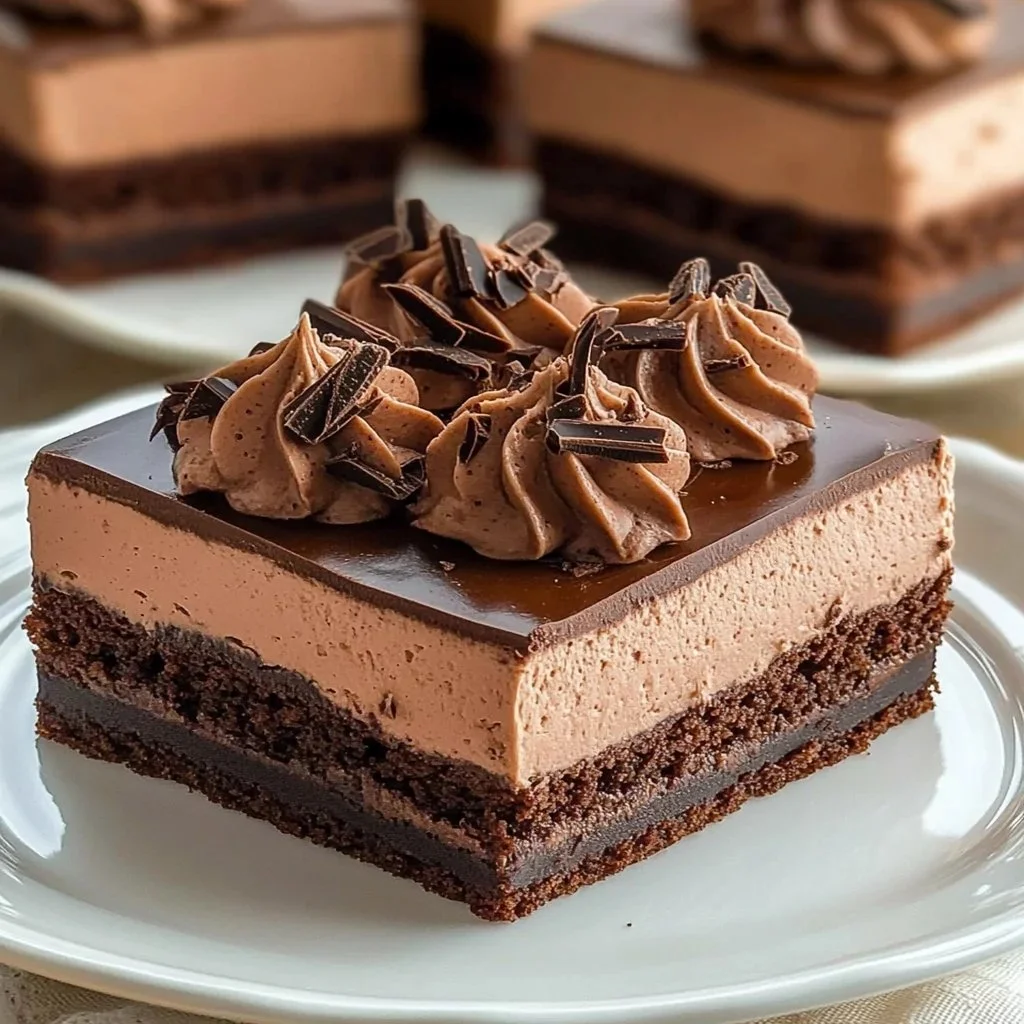 Delicious Chocolate Mousse Brownies served on a plate.