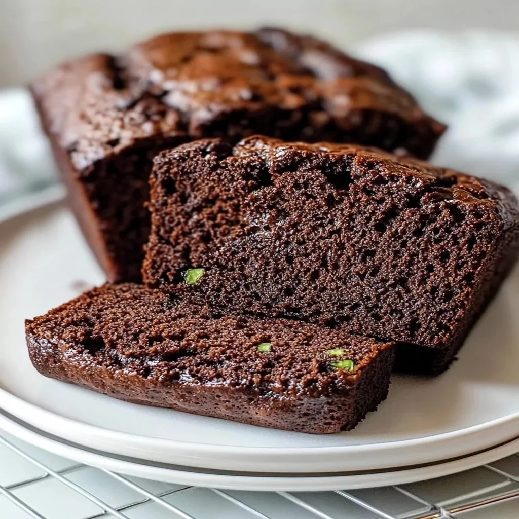 Delicious homemade chocolate zucchini bread sliced and served on a plate