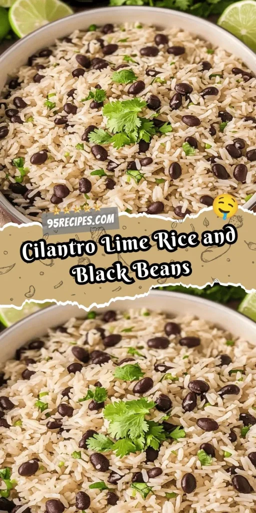 Bowl of Cilantro Lime Rice with Black Beans garnished with fresh cilantro and lime wedges