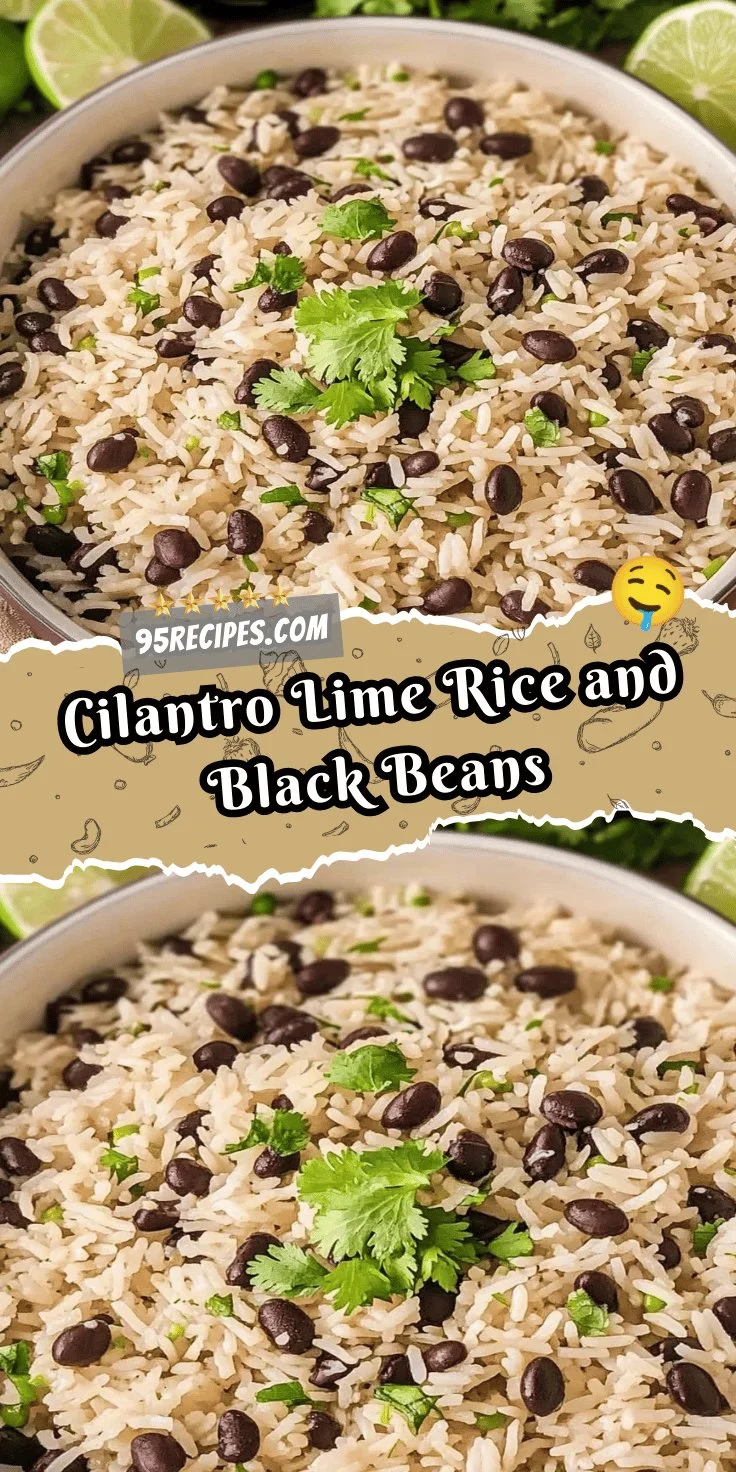 Bowl of Cilantro Lime Rice with Black Beans garnished with fresh cilantro and lime wedges