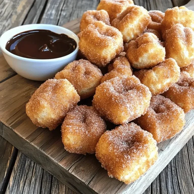 Delicious cinnamon sugar churro bites topped with sweet cinnamon sugar.