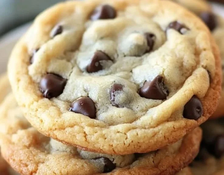 Freshly baked classic chocolate chip cookies on a cooling rack