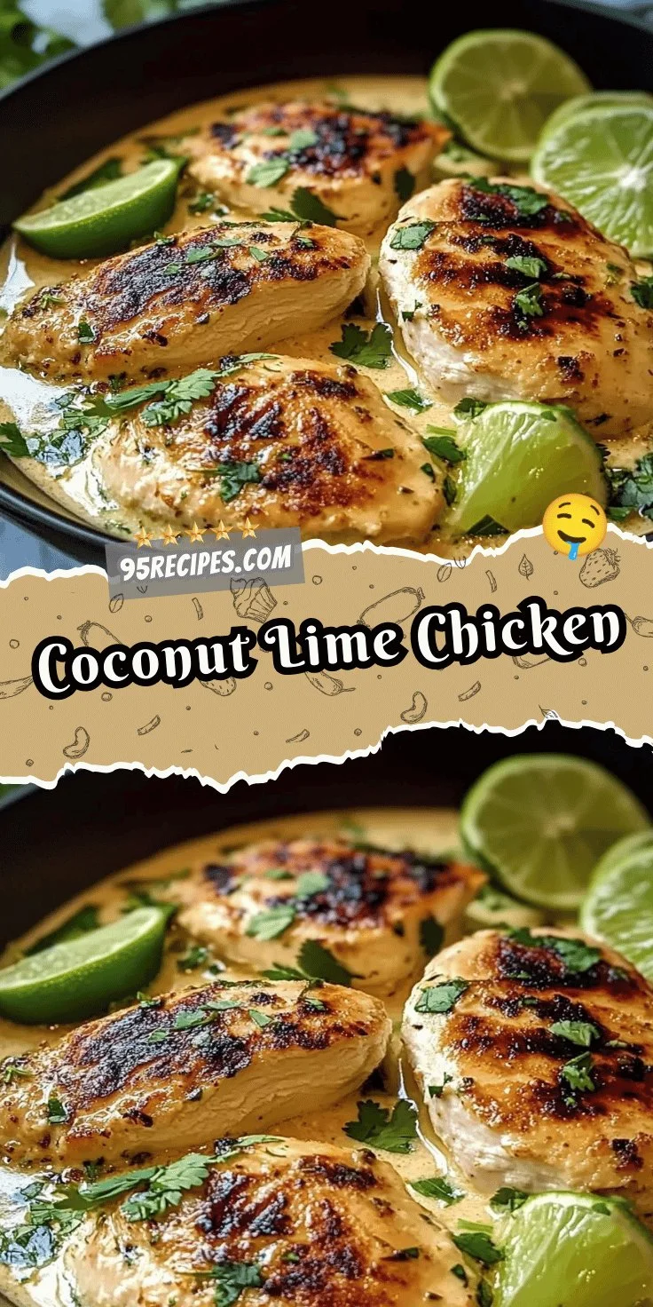 Delicious plate of Coconut Lime Chicken garnished with lime slices and herbs.