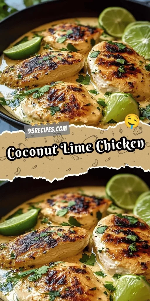 Delicious Coconut Lime Chicken garnished with lime and cilantro