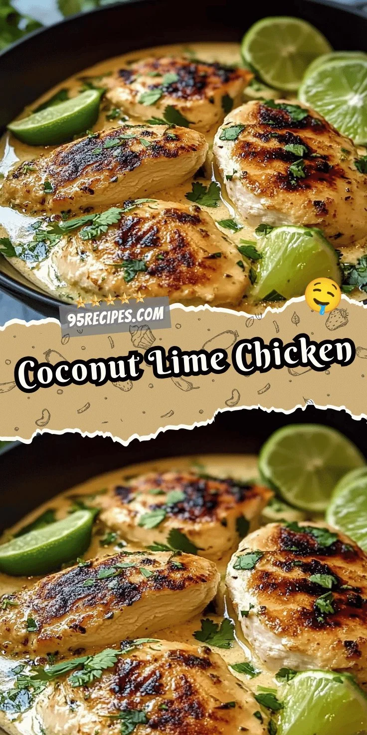 Delicious Coconut Lime Chicken garnished with lime and cilantro