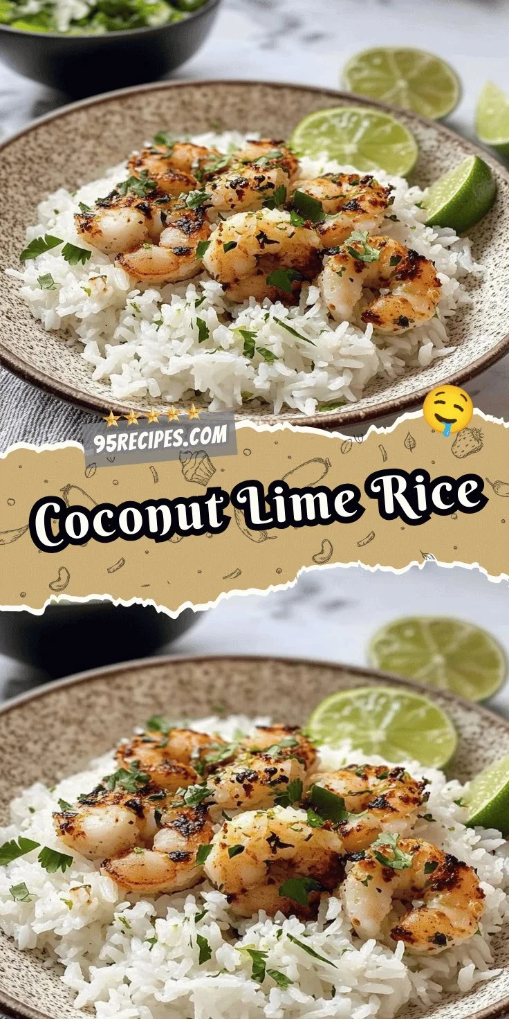A bowl of coconut lime rice garnished with lime slices and cilantro