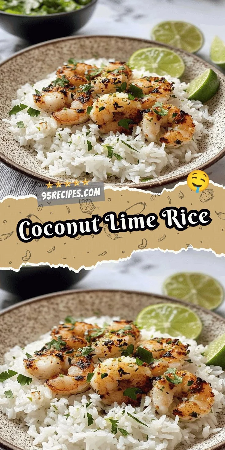 Bowl of coconut lime rice garnished with lime wedges and fresh herbs