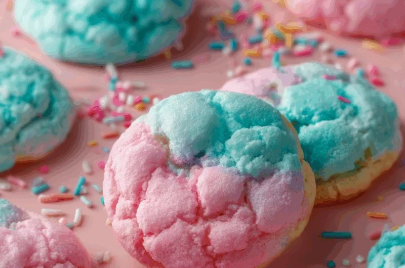 Delicious cotton candy cookies topped with colorful sprinkles