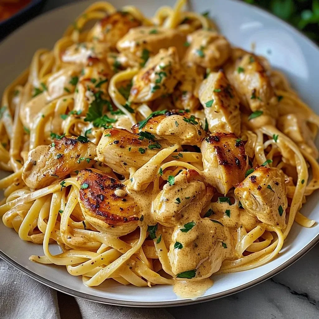Cowboy Butter Chicken Linguine featuring creamy butter chicken sauce