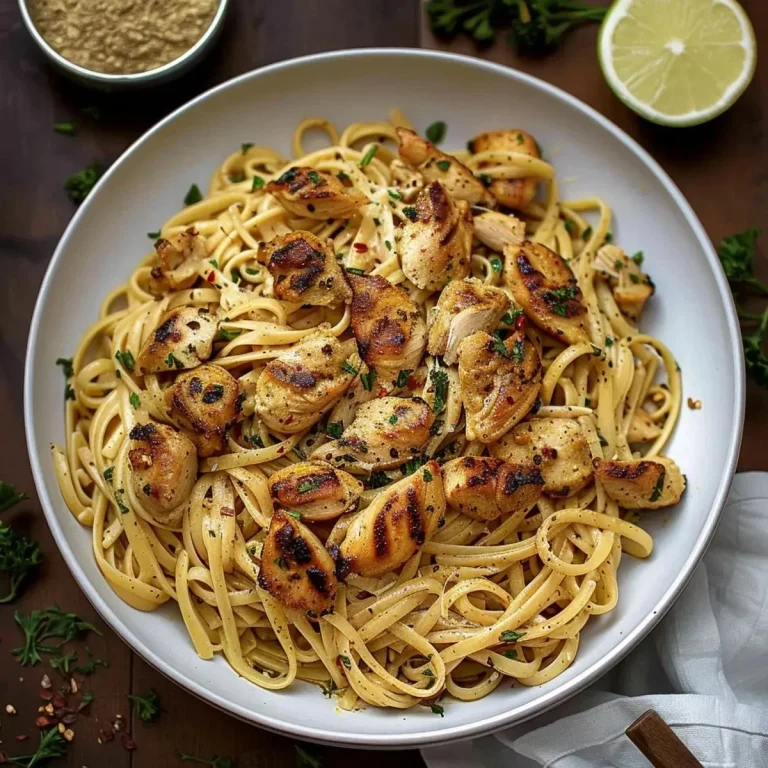 Delicious Cowboy Butter Chicken Linguine served in a bowl.