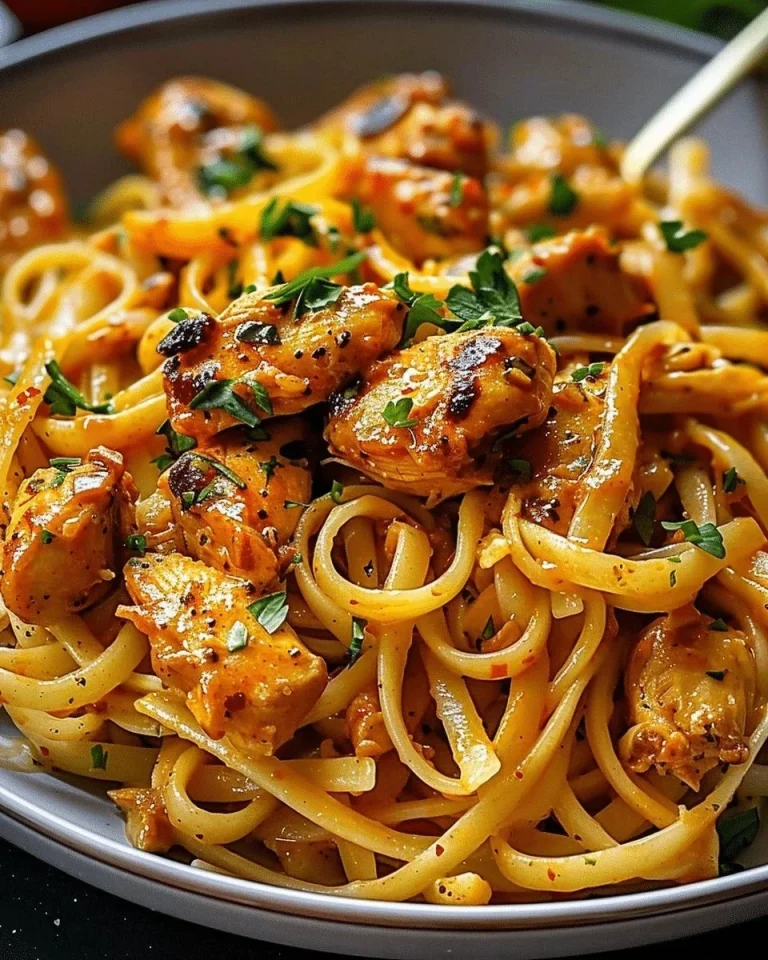 Delicious Cowboy Butter Chicken Linguine served with fresh herbs