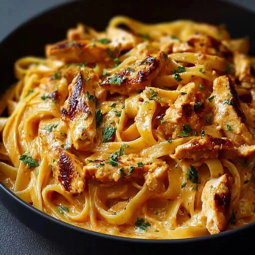 Cowboy Butter Chicken Linguine dish featuring creamy sauce and pasta.